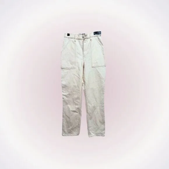 Abercrombie &amp; Fitch AF the 90s Straight Leg Ultra High Rise Curve Love cream car