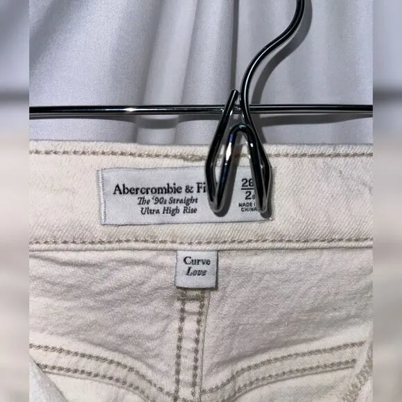 Abercrombie &amp; Fitch AF the 90s Straight Leg Ultra High Rise Curve Love cream car