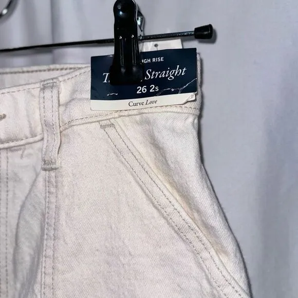 Abercrombie &amp; Fitch AF the 90s Straight Leg Ultra High Rise Curve Love cream car