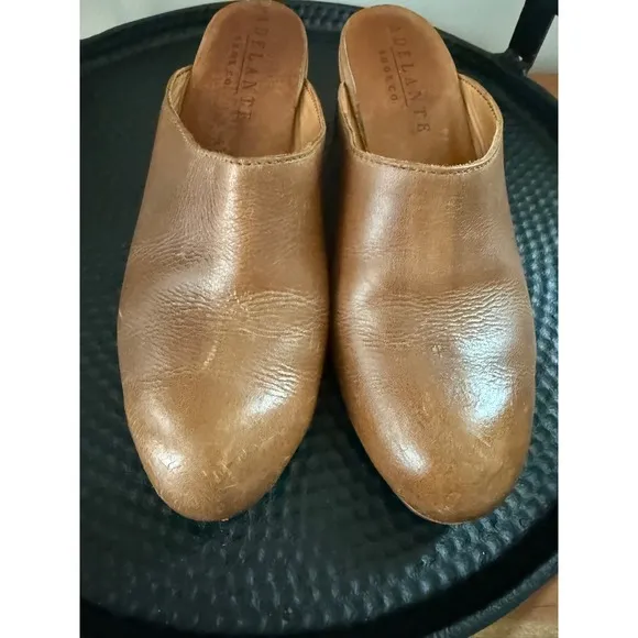 Adelante Camila Mules Leather Block Heel Mules Clogs Dessert Tan Brown Size 6.5
