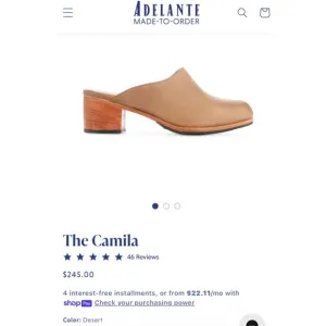 Adelante Camila Mules Leather Block Heel Mules Clogs Dessert Tan Brown Size 6.5