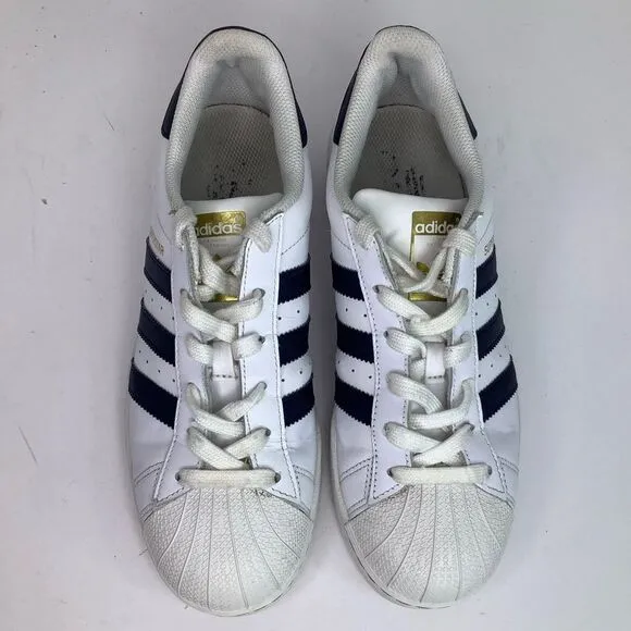 Adidas Classic SUPERSTAR White/Blue Leather Low Top Men’s Sneaker Shoes Sz 7.5