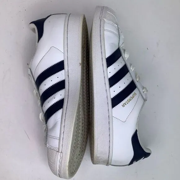 Adidas Classic SUPERSTAR White/Blue Leather Low Top Men’s Sneaker Shoes Sz 7.5