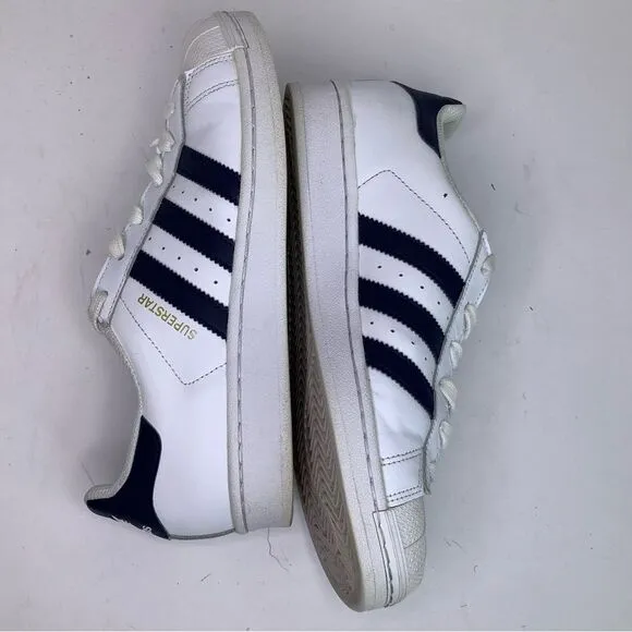Adidas Classic SUPERSTAR White/Blue Leather Low Top Men’s Sneaker Shoes Sz 7.5