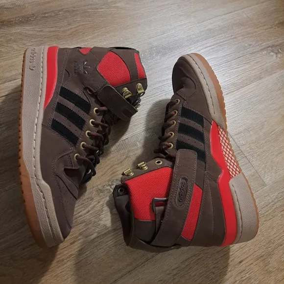 Adidas Forum OG High Brown Black Stripes Red High-Top Sneakers Men's   Size 9.5