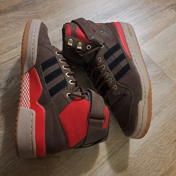 Adidas Forum OG High Brown Black Stripes Red High-Top Sneakers Men's   Size 9.5