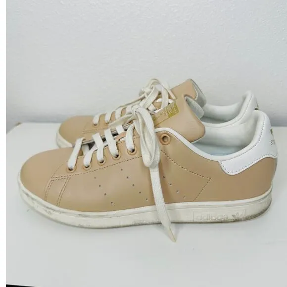 Adidas Gold Stan Smith Colab Tan &amp; White Leather Lace up Sneaker Shoes 8