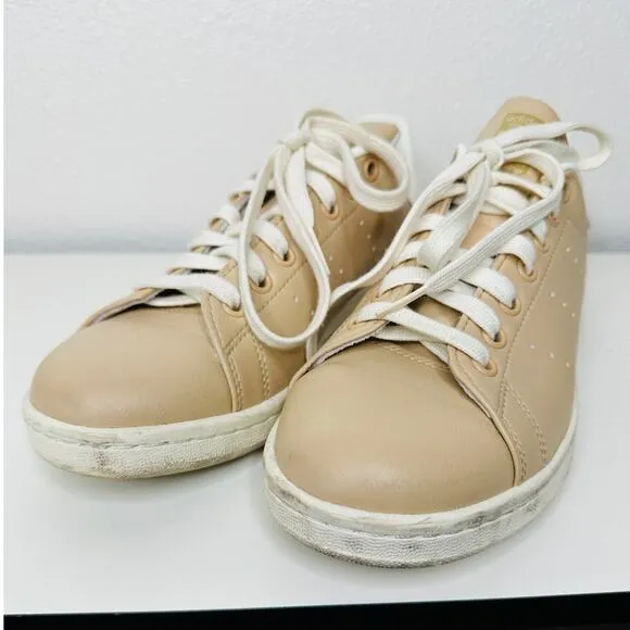 Adidas Gold Stan Smith Colab Tan &amp; White Leather Lace up Sneaker Shoes 8