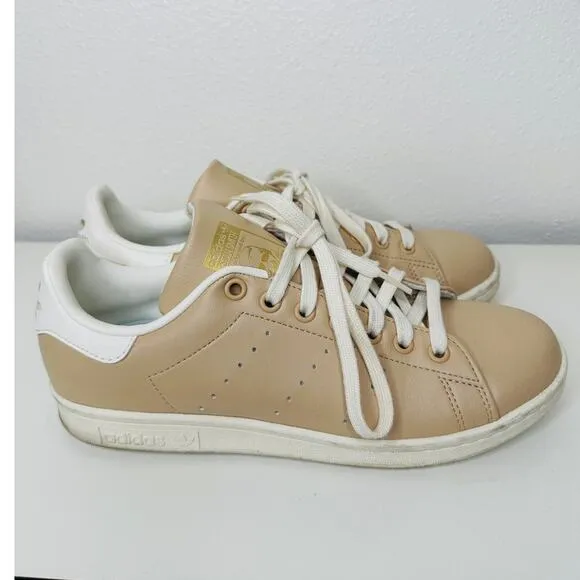 Adidas Gold Stan Smith Colab Tan &amp; White Leather Lace up Sneaker Shoes 8