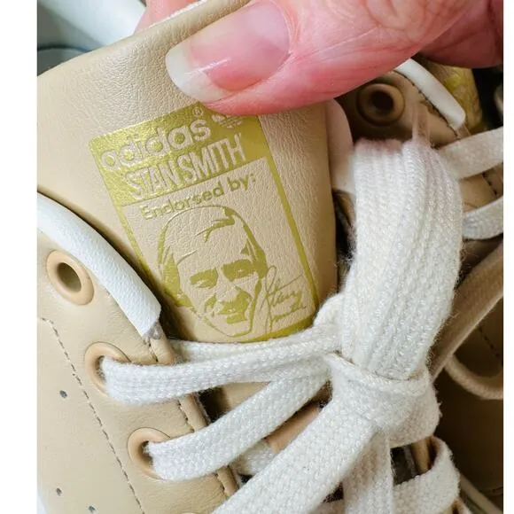 Adidas Gold Stan Smith Colab Tan &amp; White Leather Lace up Sneaker Shoes 8