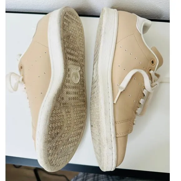 Adidas Gold Stan Smith Colab Tan &amp; White Leather Lace up Sneaker Shoes 8