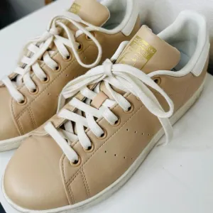 Adidas Gold Stan Smith Colab Tan &amp; White Leather Lace up Sneaker Shoes 8