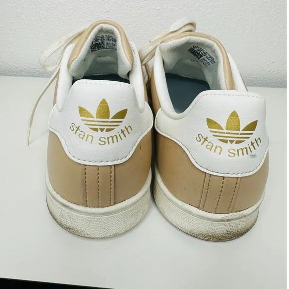 Adidas Gold Stan Smith Colab Tan &amp; White Leather Lace up Sneaker Shoes 8