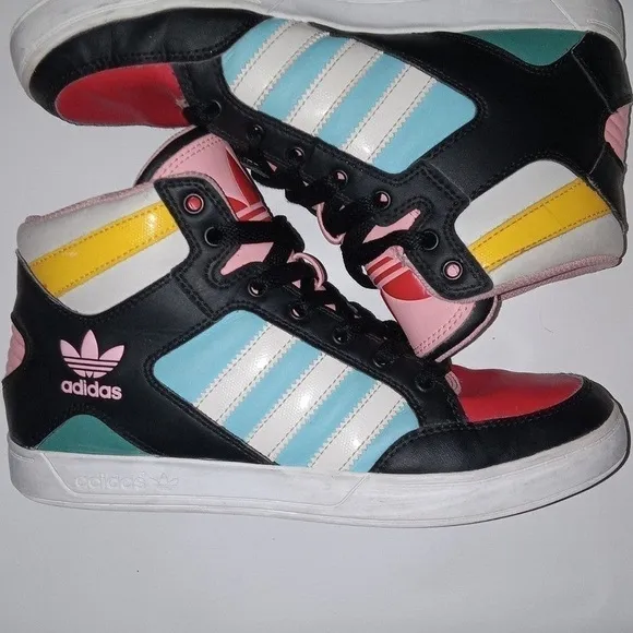 ADIDAS Hardcourt High White/Black/Pink Grade School Girls' Shoes