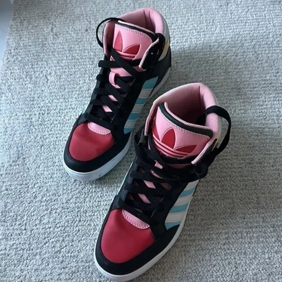 ADIDAS Hardcourt High White/Black/Pink Grade School Girls' Shoes