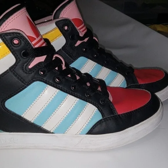 ADIDAS Hardcourt High White/Black/Pink Grade School Girls' Shoes