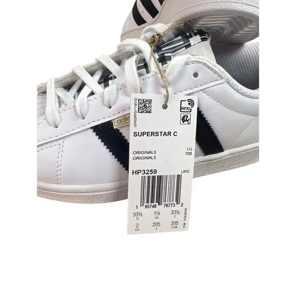 adidas Kids &quot;Graphic Pop&quot; Superstar C White/Black/Gold Size 2 HP3259