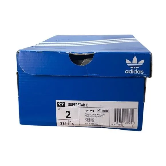 adidas Kids &quot;Graphic Pop&quot; Superstar C White/Black/Gold Size 2 HP3259