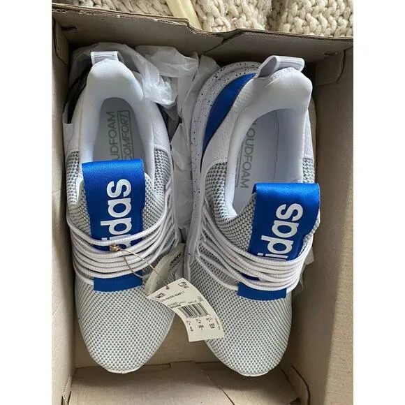 Adidas Lite Racer Adapt 7.0 White Royal Blue Shoes Men 7.5 Laceless