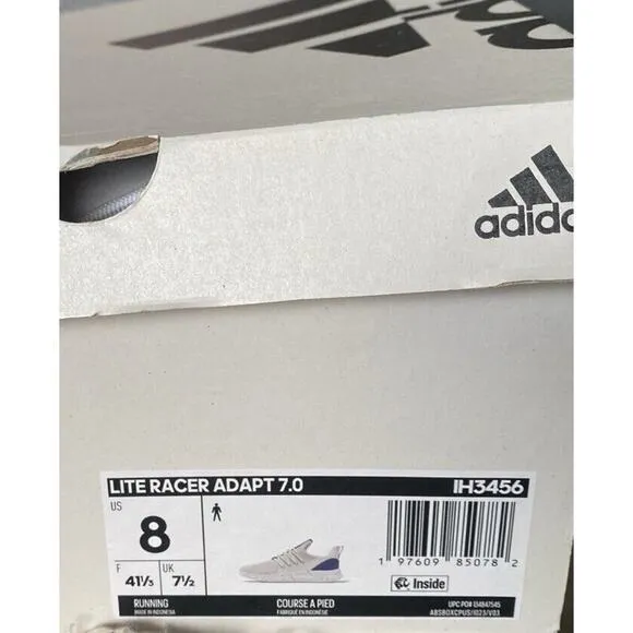 Adidas Lite Racer Adapt 7.0 White Royal Blue Shoes Men 7.5 Laceless