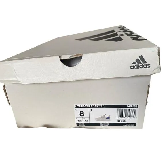 Adidas Lite Racer Adapt 7.0 White Royal Blue Shoes Men 7.5 Laceless