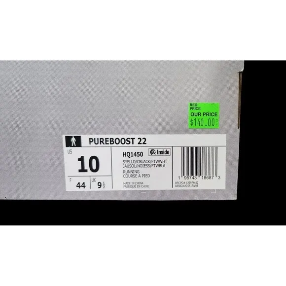 Adidas Pure Boost 22 Shoes Ultra Solar Yellow Sneakers Shoes  Men's Size 10 NEW