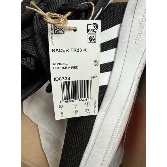 Adidas Racer TR23 Kids Shoes Sneakers Cloudfoam Black White Youth Size 5.5