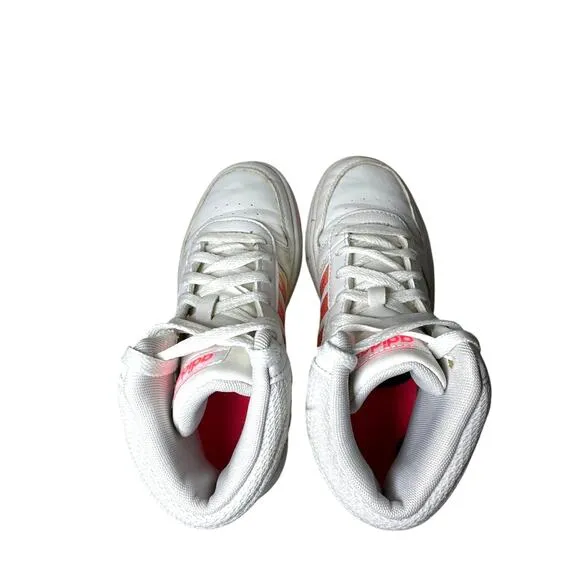 Adidas Shoes White Signal Pink Hoops High Top Sneakers Size Youth 3