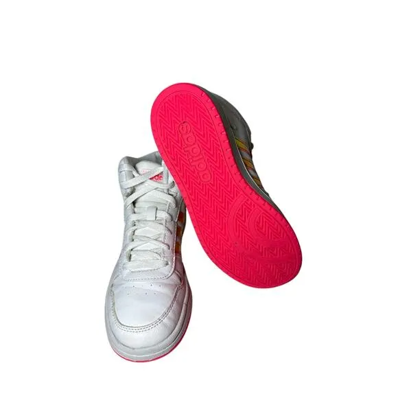 Adidas Shoes White Signal Pink Hoops High Top Sneakers Size Youth 3