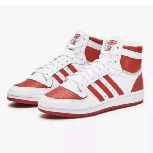 Adidas Top Ten Mens White Scarlet Red Leather Athletic Shoes -SZ 11.5