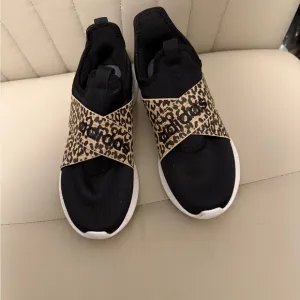 Adidas Women's Black and Leopard Slip-On Sneakers