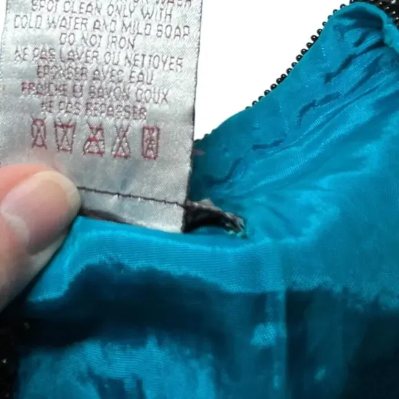 Adrianna Papell Women Small Jacket Turquoise Silk Bead Evening Old Money Vintage