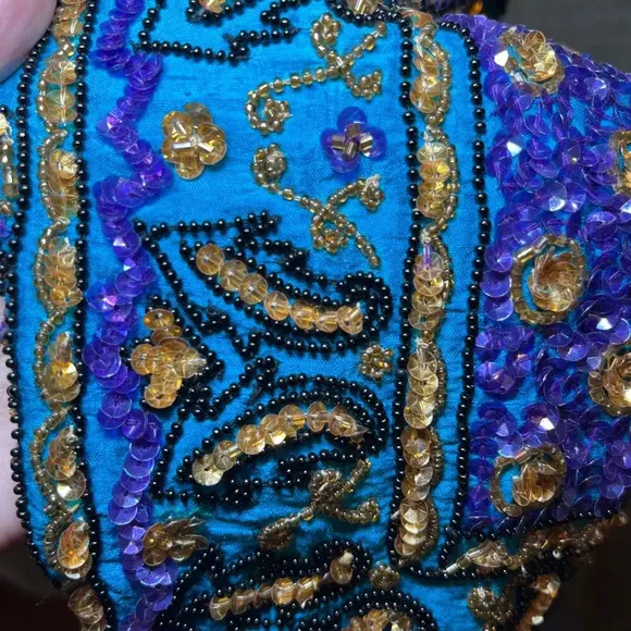 Adrianna Papell Women Small Jacket Turquoise Silk Bead Evening Old Money Vintage
