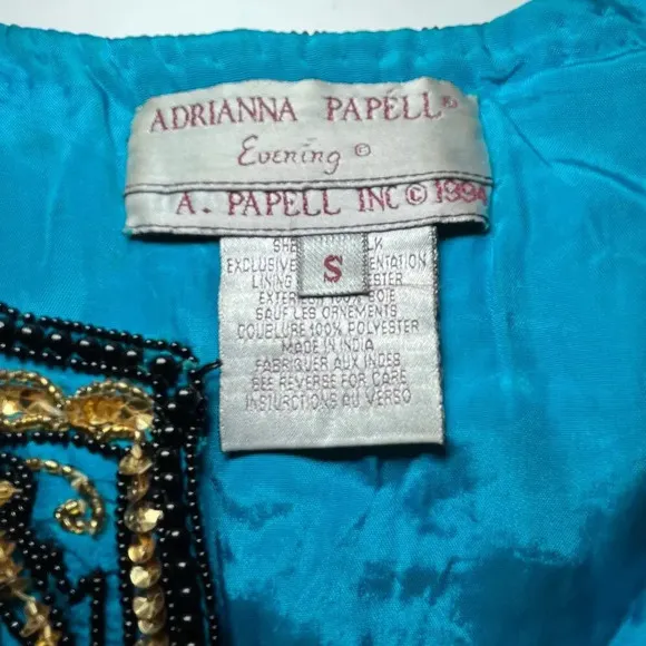 Adrianna Papell Women Small Jacket Turquoise Silk Bead Evening Old Money Vintage