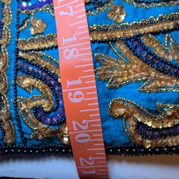 Adrianna Papell Women Small Jacket Turquoise Silk Bead Evening Old Money Vintage