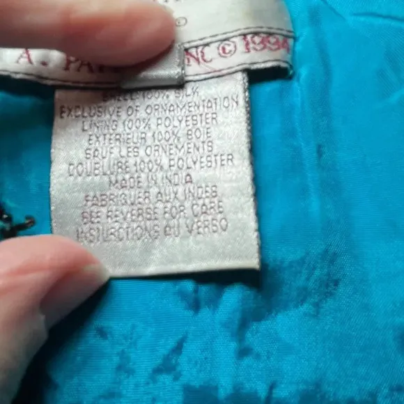 Adrianna Papell Women Small Jacket Turquoise Silk Bead Evening Old Money Vintage