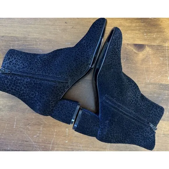 AGL Ankle Boots NEW Women 5.5 Black Suede Leather Embossed Ankle Boot Side Zip