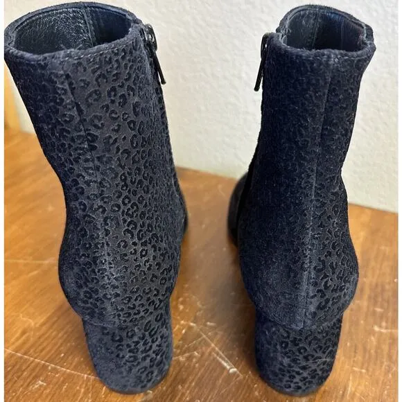 AGL Ankle Boots NEW Women 5.5 Black Suede Leather Embossed Ankle Boot Side Zip