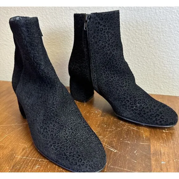 AGL Ankle Boots NEW Women 5.5 Black Suede Leather Embossed Ankle Boot Side Zip