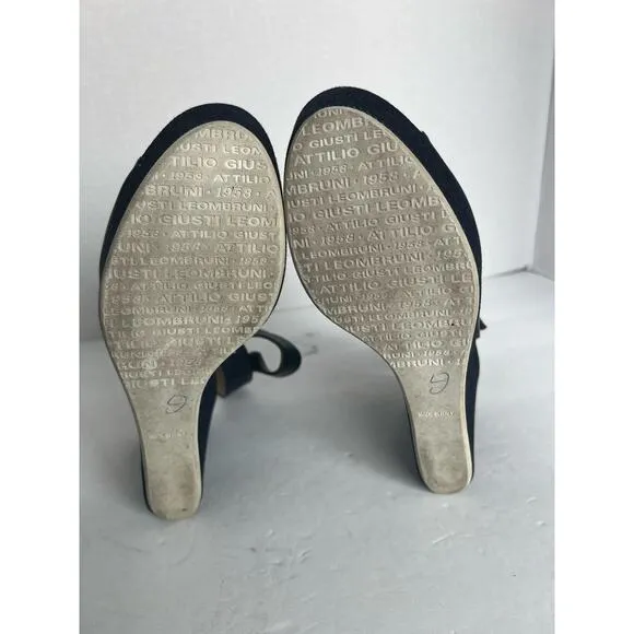 AGL ATTILIO GIUSTI LEOMBRUNI PATENT LEATHER/DENIM PLATFORMS SANDAL SHOES Sz 7