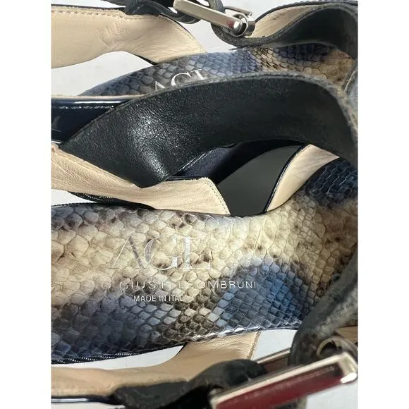 AGL ATTILIO GIUSTI LEOMBRUNI PATENT LEATHER/DENIM PLATFORMS SANDAL SHOES Sz 7