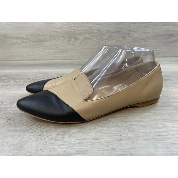 AGL D532014 Women's 10.5 Beige Leather Almond Toe Slip-On Cap Toe Loafer Shoes