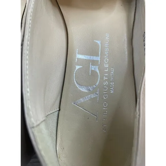 AGL D532014 Women's 10.5 Beige Leather Almond Toe Slip-On Cap Toe Loafer Shoes