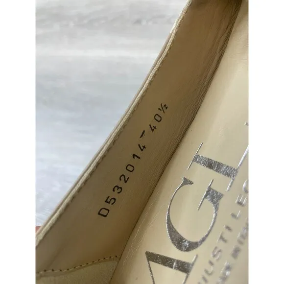 AGL D532014 Women's 10.5 Beige Leather Almond Toe Slip-On Cap Toe Loafer Shoes