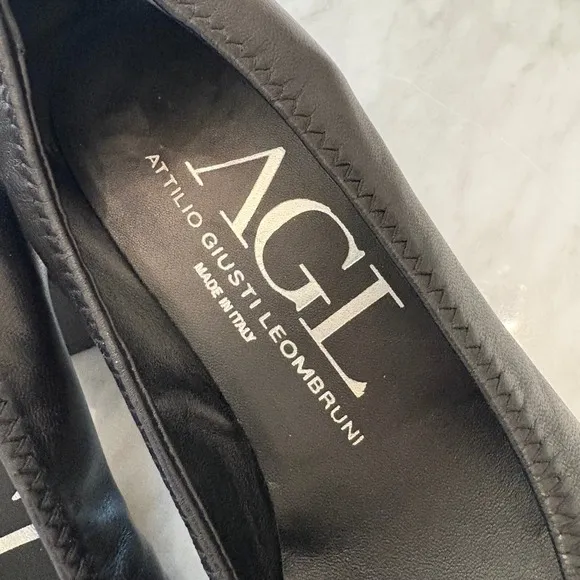 AGL Leather Pumps Block Heel Cap Toe Classic Black Size 37