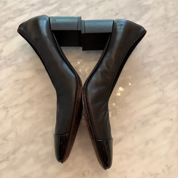 AGL Leather Pumps Block Heel Cap Toe Classic Black Size 37