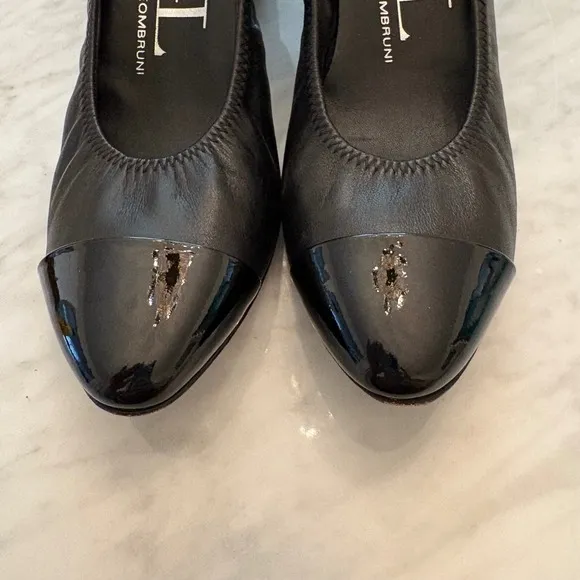 AGL Leather Pumps Block Heel Cap Toe Classic Black Size 37