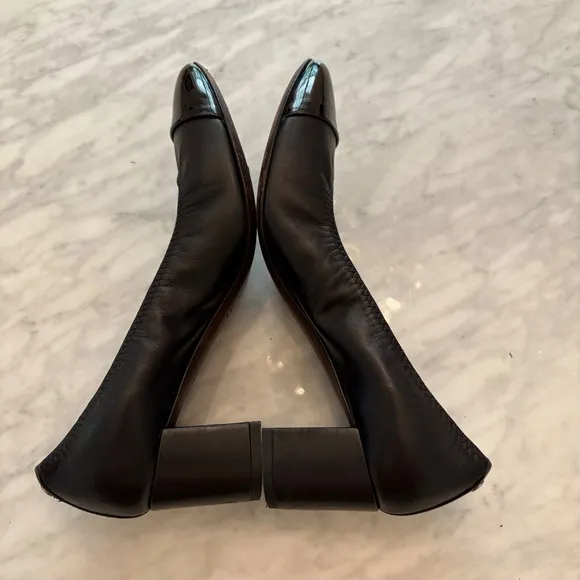 AGL Leather Pumps Block Heel Cap Toe Classic Black Size 37