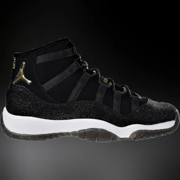 Air Jordan 11 Retro Premium Black Gold White High-Top Sneakers Size 7