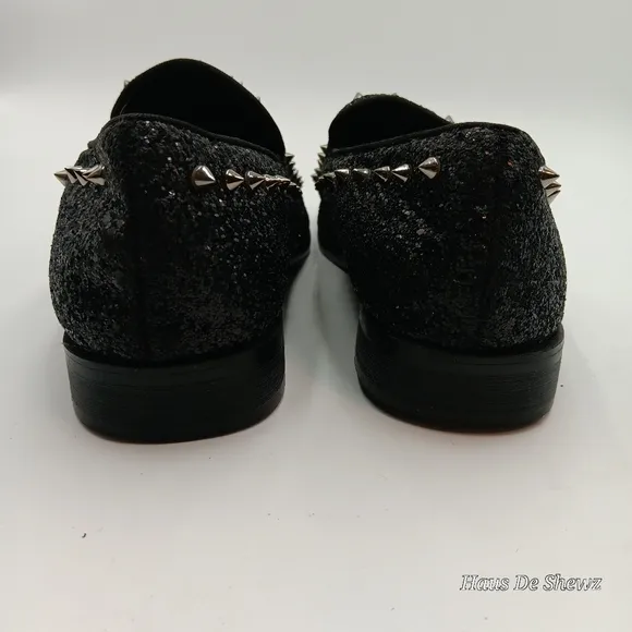 Alberto F. Men's Vintage Spike Dress Loafers Slip On Shoes Tuxedo Black